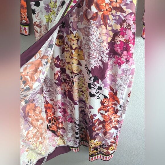 ECI pink purple multicolor floral faux wrap stretch jersey dress womens 4 Small - Picture 8 of 8